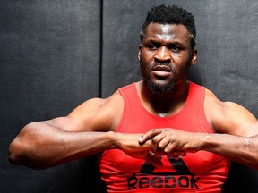 (FILES) This file photo taken on April 21, 2017 shows Cameroonian--French mixed martial artist  Francis Ngannou posing during a training session at the MMA Factory in Paris. Ngannou will compete on January 20, 2018 in Boston his Ultimate Fighting Championship (UFC) fight against titleholder US Stipe Miocic.