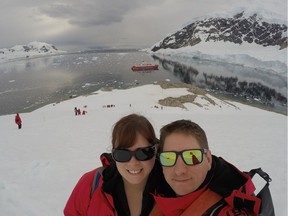 Danielle and Paul Blackstock during their visit to Antarctica. (Supplied)