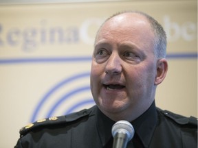 Regina Police Chief Evan Bray speaks at the Regina Chamber of Commerce luncheon at the DoubleTree Hotel in Regina.