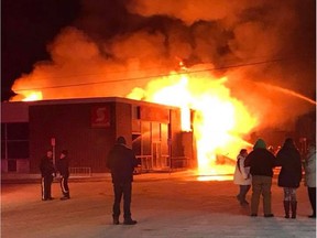 A fire broke out in the heart of Hudson Bay, Sask.'s business district on Monday, Jan. 7. Photo by Charmain Deanne Hayworth, Facebook. With permission.