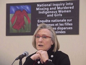 Minister of Indigenous and Northern Affairs Carolyn Bennett speaks during a news conference on the Missing and Murdered Indigenous Women and Girls inquiry in Ottawa on February 15, 2016. The Native Women's Association of Canada says it is "shocked" and "outraged" to learn about the departure of the executive director of the inquiry into missing and murdered Indigenous women and girls.