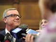 Saskatchewan Premier Brad Wall speaks to reporters following his last question period at the Saskatchewan Legislature on Thursday, December 7, 2017.