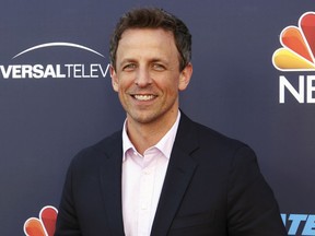 FILE - In this May 19, 2017, file photo, Seth Meyers arrives at the "Late Night with Seth Meyers" FYC event in Los Angeles. Meyers will host the 75th Golden Globe Awards on Sunday, Jan. 7, 2018, on NBC.