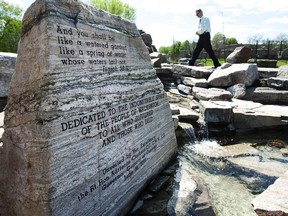 A rock memorial at the Walkerton Heritage Water Garden is shown in Walkerton, Ont., on Sunday, May 16, 2010. Drinking "raw water" collected from springs and other so-called pure sources appears to be a growing natural health craze in the U.S. that could make its way to Canada.