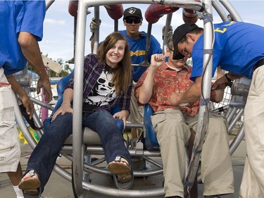 In 2010, Stephanie McKay and Cam Fuller were brave/stupid enough to ride the Slingshot at the Saskatoon Ex.