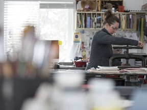 Local artiest Monique Martin uses printmaking on to letters in her home studio in Saskatoon, SK on Thursday, February 1, 2018. Martin started the Love Letter Project to show people the value of a handwritten letter.