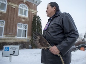 Alvin Baptiste, uncle of Colten Boushie, enters Battleford Court of Queen's Bench on Feb. 2, 2018, at the start of Day 5 of Gerald Stanley's second-degree murder trial in connection with the shooting death of Boushie.
