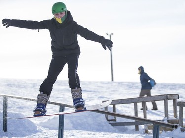 Jeremy Baranitsky rides down the hill during an event in support of the construction of a recreation park for winter and summer use in Diefenbaker Park in Saskatoon on Saturday, February 3, 2018.