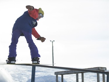 Chris Dziki rides down the hill during an event in support of the construction of a recreation park for winter and summer use in Diefenbaker Park in Saskatoon on Saturday, February 3, 2018.