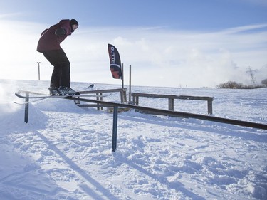 Nick Gabruch rides down the hill during an event in support of the construction of a recreation park for winter and summer use in Diefenbaker Park in Saskatoon on Saturday, February 3, 2018.