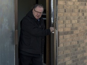 Former cabinet minister Bill Boyd leaves Kindersley court on Feb. 6, 2018, after pleading guilty to environmental and wildlife charges filed in the summer of 2017 while he was still a sitting MLA.