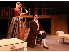 Pieternella Kielstra as Kate Sullen (left) and Max Perez as Archer in The Beaux' Stratagem at Greystone Theatre.