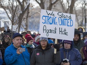 Supporters during a rally for the Boushie family at the Court of Queen's Bench in Saskatoon, SK on Saturday, February 10, 2018.