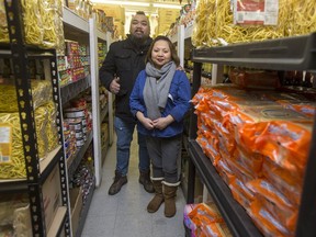 Rose Lacsamana and her husband JR at their Global Pinoy Food Store in Saskatoon on Wednesday, February 14, 2017. The store offers specialty food to cater to Saskatoon's growing Filipino community. Statistics Canada data contained in the City of Saskatoon's annual neighbourhood profiles report shows the Filipino language of Tagalog has supplanted more traditional European languages to become the second most common mother tongue in the city.