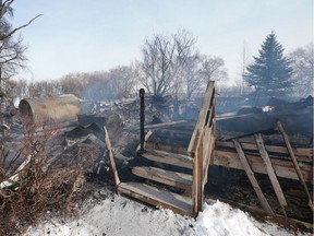 The rubble of what is left after a house fire at  Agar's Corner East of Saskatoon off Highway 16 on February 20, 2018.