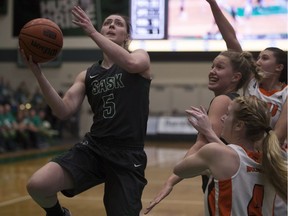 SASKATOON,SK--NOVEMBER 11 2017-1111-SPORTS-HUSKIES BASKETBALL-  during the game at the PAC facility in Saskatoon, SK on Saturday, November 11, 2017.