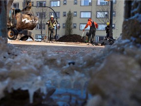 Frost as deep as seven feet is behind an unusually high year for water main breaks in Saskatoon, like this one at 25th Street and Fourth Avenue North on Nov. 7, 2017.