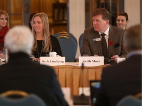 Greater Saskatoon Chamber of Commerce CEO Darla Lindbjerg, left, and NSBA Executive Director Keith Moen.