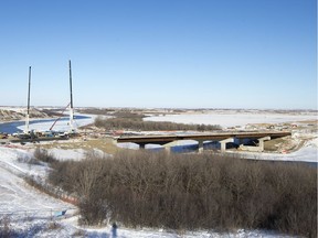 The City of Saskatoon is expected to reveal the four finalists for the name of the new north commuter bridge, seen here under construction in Saskatoon on Friday, Feb. 23, 2018. Residents were asked to submit names that recognize the legacy of Indigenous peoples.