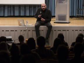 SASKATOON,SK--FEBRUARY 27 2018-2702-NEWS-SASKATOON GROWTH-Harold Madi, a Toronto based urban planner with Stantec speaks at a community talk on 21st Century City-Building at the Frances Morrison Public Library in Saskatoon, SK on Tuesday, February 27, 2018.