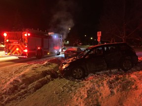 The Saskatoon Fire Department responds to a two-vehicle accident at Taylor Street and McEown Avenue on Saturday, Feb. 3, 2018. (Saskatoon Fire Department photo)