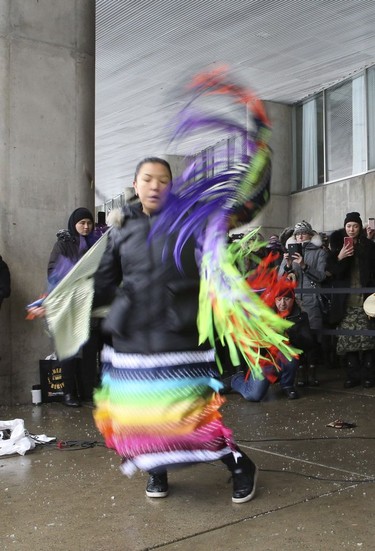 Native groups and supporters came out to Nathan Phillips Square in Toronto on Feb. 10, 2018, to protest the second-degree murder not guilty verdict - for Gerald Stanley  - in relation to the shooting death of Colten Boushie in Saskatchewan.