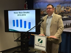 Russ Munro, the City of Saskatoon director of water and waste stream, speaks at City Hall about the risk of water main breaks and frozen pipes as temperatures remain cold in Saskatoon on Feb. 9, 2018. (Erin Petrow/ Saskatoon StarPhoenix)