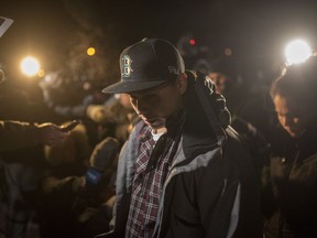 Jace Boushie, brother of Colten Boushie leaves Battleford Court of Queen's Bench on Feb. 9, 2018, after a jury delivered a verdict of not guilty in the trial of Gerald Stanley, the farmer accused of killing the 22-year-old Indigenous man Colten Boushie.