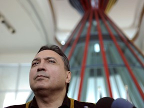 Assembly of First Nations National Chief Perry Bellegarde discusses the not guilty verdict in the trial of Gerald Stanley at the First Nations University of Canada in Regina, Feb. 10, 2018. Stanley was charged in the shooting death of 22-year-old Colten Boushie of the Red Pheasant First Nation.