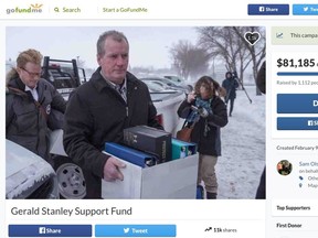 An online fundraiser set up for Gerald Stanley in the wake of his acquittal in the 2016 shooting death of Colten Boushie had, as of Feb. 12, attracted more than $81,000 in donations from 1,100 people. Saskatoon StarPhoenix Screengrab.