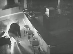 A screenshot from a video posted by Saskatoon CrimeStoppers shows a person starting a fire at the Saskatoon Event Centre/Matriarch Nightclub on Dec. 12, 2017. The fire is being investigated as an arson.