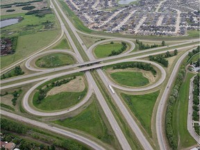 A City of Saskatoon plan to reconfigure the city's only cloverleaf interchange, seen in this 2014 aerial photo, in 10 to 15 years is estimated to cost $280.4 million.