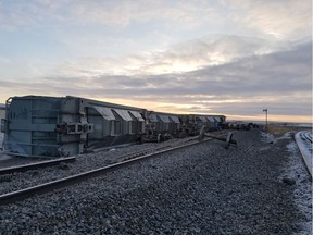 Some 12 CP railcars carrying potash derailed 10 kilometres west of Swift Current on Tuesday night.