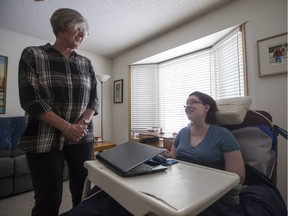 Erin Millikin, who has muscular dystrophy and requires the help of home care, right and her mother at their home in Saskatoon, SK on Thursday, February 1, 2018.