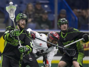 Saskatchewan Rush forward Matthew Dinsdale gets a shot off during the team's March 3 win over Vancouver.