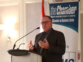Saskatchewan Health Authority CEO Scott Livingstone speaks at the Saskatoon Chamber of Commerce luncheon at Sheraton Cavalier  in Saskatoon, SK on March 7, 2018.