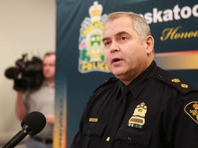 Saskatoon Police Superintendent Dave Haye gives an update on the weekend's overdoses at Saskatoon Police Service Headquarters on March 12, 2018.