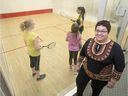 Karen Schofield, a founder of the Ahkamayimo Youth Squash Program, stands for a photograph at the YMCA in Saskatoon, SK on Thursday, March 15, 2018.