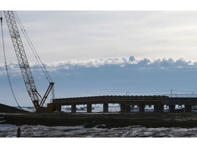 Overpass construction is beginning at the intersection of College Drive and McOrmond Drive in Saskatoon on March 26, 2018.