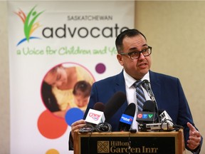 Corey O'Soup, Advocate for Children and Youth speaks to media about The Advocate for Children and Youth's Special Report – When Every Second Matters at the Hilton Garden Inn in Saskatoon, SK on March 27, 2018.