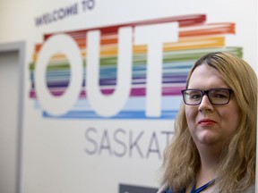 Trans activist Reann Legge, who is calling on the provincial government to provide more healthcare coverage for surgeries that address body dysphoria in Transgender individuals, stands for a photograph at the OUTSaskatoon office in Saskatoon, SK on Saturday, March 31, 2017.