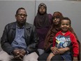 Hussein Elmmi, Samira Elmmi, Fathiya Nour and Zakariya Elmmi pose for a portrait at the Islamic Association of Saskatchewan. Hussein and Fathiya's son Ahmedsadiq drowned in a pond near Dundonald School on Sept. 11, 2017.