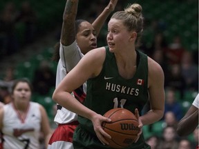 Summer Masikewich, shown during a game earlier this season, came up big for the Huskies during their national quarter-final with Acadia.