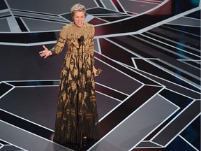 US actress Frances McDormand delivers a speech after she won the Oscar for Best Actress in "Three Billboards outside Ebbing, Missouri" during the 90th Annual Academy Awards show on March 4, 2018 in Hollywood, California.
