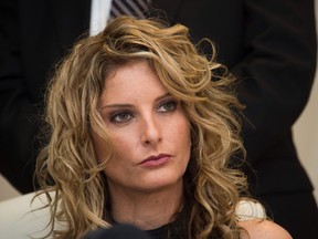 Summer Zervos at a press conference, announcing filing of a lawsuit alleging sexual misconduct against her by Donald Trump. (File photo, Los Angeles, California, January 17, 2017.)