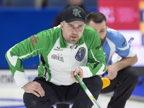 Saskatchewan's Steve Laycock registered his first victory at the 2018 Brier on Sunday night, defeating New Brunswick's James Grattan 9-4.