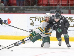 The University of Saskatchewan Huskies lost to the University of Alberta Golden Bears in overtime in the University Cup semifinal held in Fredericton, N.B., on March 17, 2018. (James West Photography/for U Sports)