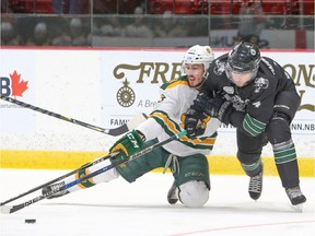 The University of Saskatchewan Huskies lost to the University of Alberta Golden Bears in overtime in the University Cup semifinal held in Fredericton, N.B., on March 17, 2018. (James West Photography/for U Sports)