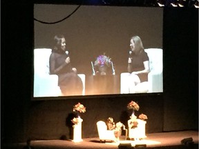 Former First Lady Michelle Obama (left), along with moderator and Olympic gold medalist Cassie Campbell, appeared on March 22, 2018 at SaskTel Centre in Saskatoon. (Submitted photo)