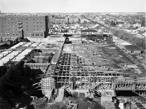 An image of the construction of St. Paul's Hospital, from March 29, 1962. (Provincial Archives of Saskatchewan StarPhoenix Collection S-SP-B3277-1)